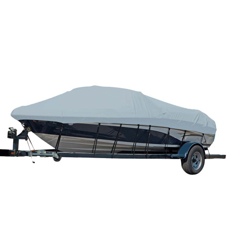 Carver Sun-DURA&reg; Styled-to-Fit Boat Cover f/24.5&#39; Sterndrive V-Hull Runabout Boats (Including Eurostyle) w/Windshield &amp; Hand/Bow Rails - Grey 77124S-11