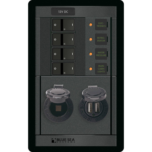 Blue Sea 1495 - 360 Panel - 4 Position 12V w/Dual USB &amp; 12V Socket 1495