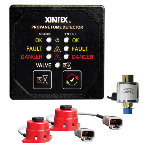 Fireboy-Xintex Propane Fume Detector, 2 Channel, 2 Sensors, Solenoid Valve &amp; Control &amp; 20&#39; Cable - 24V DC P-2BS-24-R