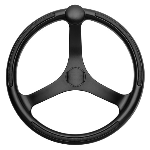 Schmitt Marine Primus Wheel 13.5" Black 3/4" Tapered Shaft w/Knob Finger Grips - Black Powder Coat 742132BFGK