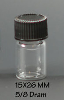 1/2 Dram (15 mm X 26 mm) Clear Glass Vial 13-425 neck finish with Plastic Cone Liner Caps