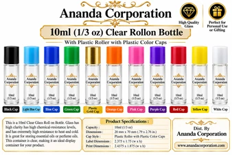 10ml (1/3 oz) Clear Rollon Bottle with Plastic Color Cap