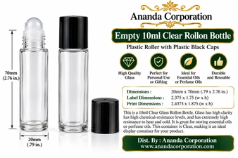 10ml (1/3 oz) Clear Rollon Bottle with Plastic Color Cap