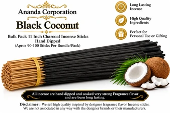 Black Coconut, Bulk Pack Hand Dipped Exotic Incense Sticks [11 Inch, Approx 90-100 Sticks Per Bundle/Pack]