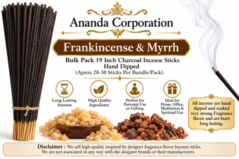 Frankincense & Myrrh, Bulk Pack Hand Dipped Exotic Incense Sticks [19 Inch, Approx 28-30 Sticks Per Bundle/Pack]