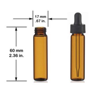 17mm X 60mm [2 Dram, 1/4 oz] AMBER Vials with Dropper