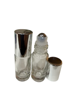 5ml (1/6 oz) Clear Rollon Bottle With Stainless Steel Roller with Aluminum Silver Caps