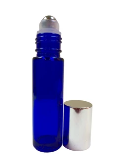 10ml (1/3 oz) Cobalt Blue Rollon Bottle With Stainless Steel Roller and Aluminum Silver Caps