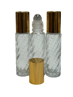 10ml (1/3 oz) Swirl Rollon Bottle With Stainless Steel Roller with Aluminum Gold Caps