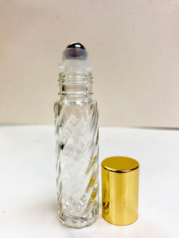 10ml (1/3 oz) Swirl Rollon Bottle With Stainless Steel Roller with Aluminum Gold Caps