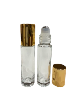 10ml (1/3 oz) Clear Rollon Bottle With Stainless Steel Roller with Aluminum Gold Caps