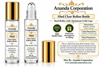 10ml (1/3 oz) Clear Rollon Bottle With Stainless Steel Roller with Aluminum Gold Caps