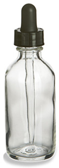 60ml [2 oz] CLEAR Boston Round Bottle with 20-400 Standard Glass Dropper 7X89mm-40 Pcs