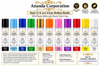 8ml [1/4 oz] Clear Rollon Bottle with Plastic Roller & Plastic Color Caps