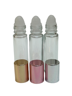 8ml [1/4 oz] Clear Rollon Bottle with Plastic Roller & Aluminum Color Caps