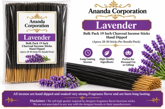 Lavender, Bulk Pack Hand Dipped Exotic Charcoal Incense Sticks [19 Inch, Approx 28-30 Sticks Per Bundle/Pack]