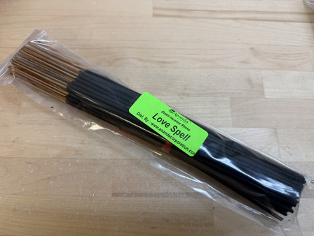 Love Spell, Bulk Pack Hand Dipped Exotic Incense Sticks [11 Inch, Approx 90-100 Sticks Per Bundle/Pack]