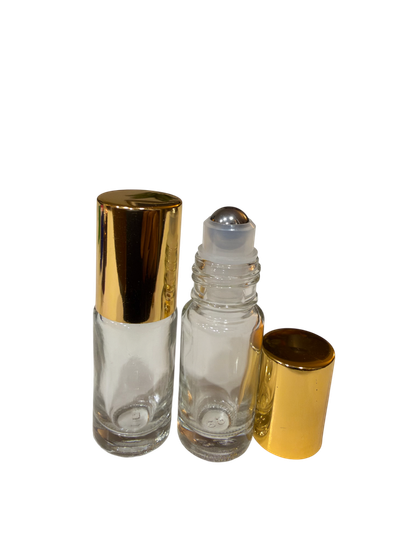 5ml (1/6 oz) Clear Rollon Bottle With Stainless Steel Roller with Aluminum Gold Caps