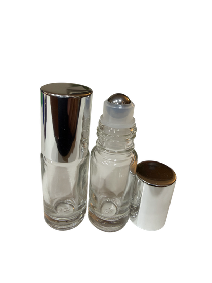 5ml (1/6 oz) Clear Rollon Bottle With Stainless Steel Roller with Aluminum Silver Caps