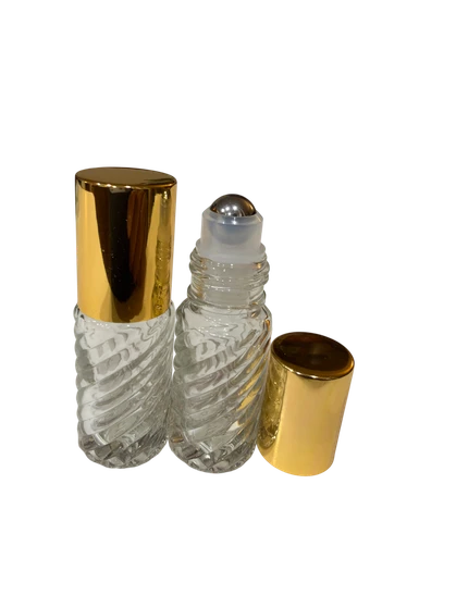 5ml (1/6 oz) Swirl Rollon Bottle With Stainless Steel Roller with Aluminum Gold Caps