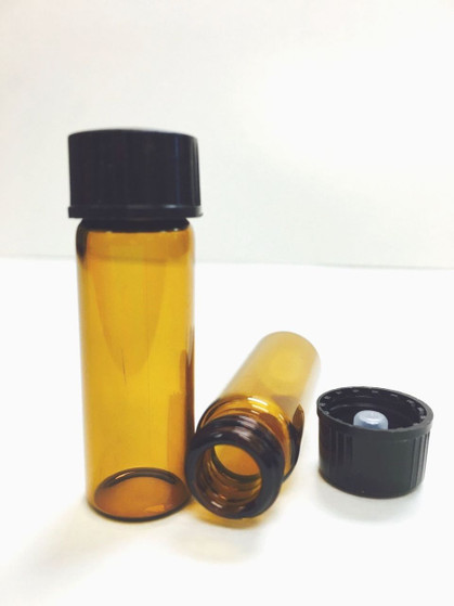 1440 Pcs, 15mm X 45mm [1 Dram, 4ml] AMBER Glass Vials with Plastic Cone Liner Cap