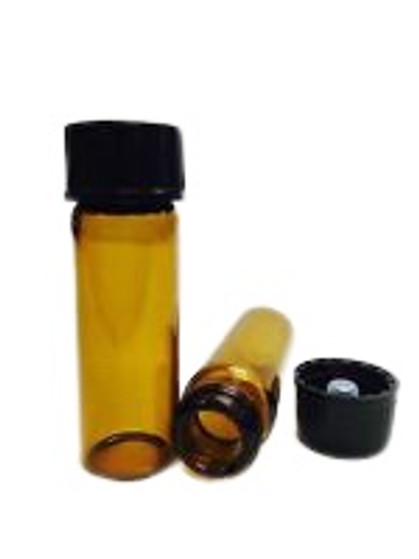1 Dram [15mm X 45mm] AMBER Glass Vials 13-425 neck finish with Plastic Cone Liner Caps