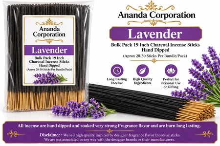 Lavender, Bulk Pack Hand Dipped Exotic Charcoal Incense Sticks [19 Inch, Approx 28-30 Sticks Per Bundle/Pack]