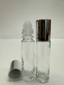 10ml (1/3 oz) Clear Rollon Bottle With Plastic Roller & Shiny Aluminum Silver Caps