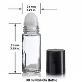 72 Pcs, 1 oz [30ml&91; Clear Rollon Bottle With Black Caps & Roller