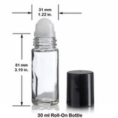 288 Pcs [Case&91;, 1 oz [30ml&91; Clear Rollon Bottle With Black Caps & Roller