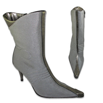 Metallic Silver Mesh Pointed Toe Boots