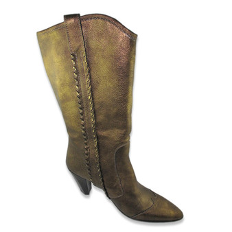 Metallic Bronze Boot Pointed Toe With Stacked Heel