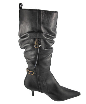 Pedro Miralles Pointed Toe Slouchy Self-Covered 2.5 Inch Leather Boot with Metal Embellishment