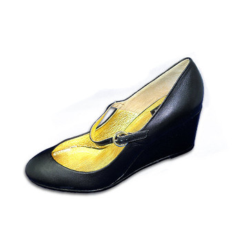 Medium Wedge Round Toe  Black Leather and Suede Shoes