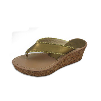 Vincenzo Fererra Bronze Leather Cork Thong Style Medium Wedge Thong Sandal, Made in Italy