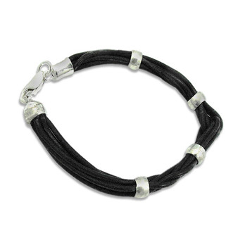 Mens Rubber and Sterling Silver Bracelet, Made in Italy