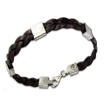 Braided Leather and Sterling Silver Bracelet, Made in Italy