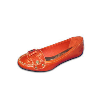Patent Leather Orange Flat Shoe  with Kitten Heel