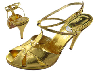 Metallic Yellow Sandals, Gold Strappy Leather  Stiletto Sandals