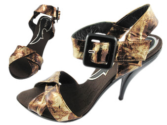 Paco Gil Evening Strappy Shoes, Bronze colored Stiletto Shoes