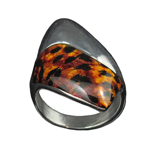 Leopard Print & Shiny Sterling Silver Ring