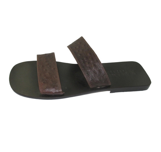 Vincenzo fererra Mens Brown Leather Sandals, Slide on, Made in Italy