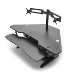 Black Dual Spider Arm  Monitor Mount | Attached to Versadesk POwer Pro Corner Model with Grommet Hole