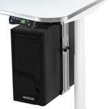 Adjustable CPU Holder mounted to Power Lift Sit-to-Stand Desk System