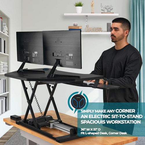 versadesk powerpro corner standing desk for l shaped desk, corner desk