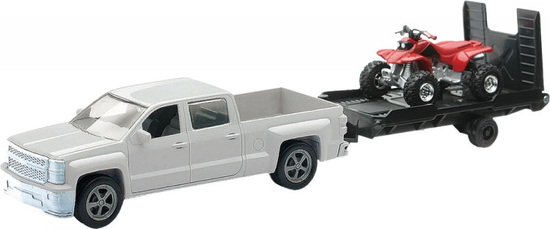 New-Ray Die-Cast Replica Chevy Wht Trk W/ Trlr Red Atv - 19535B