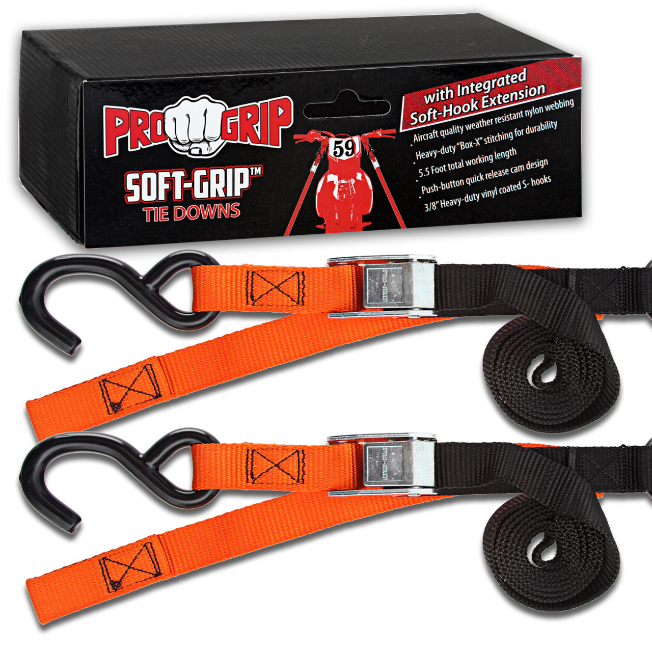 Progrip Powersports Motorcycle Soft Loop Tie Down Straps Lab Tested (2 Pack)