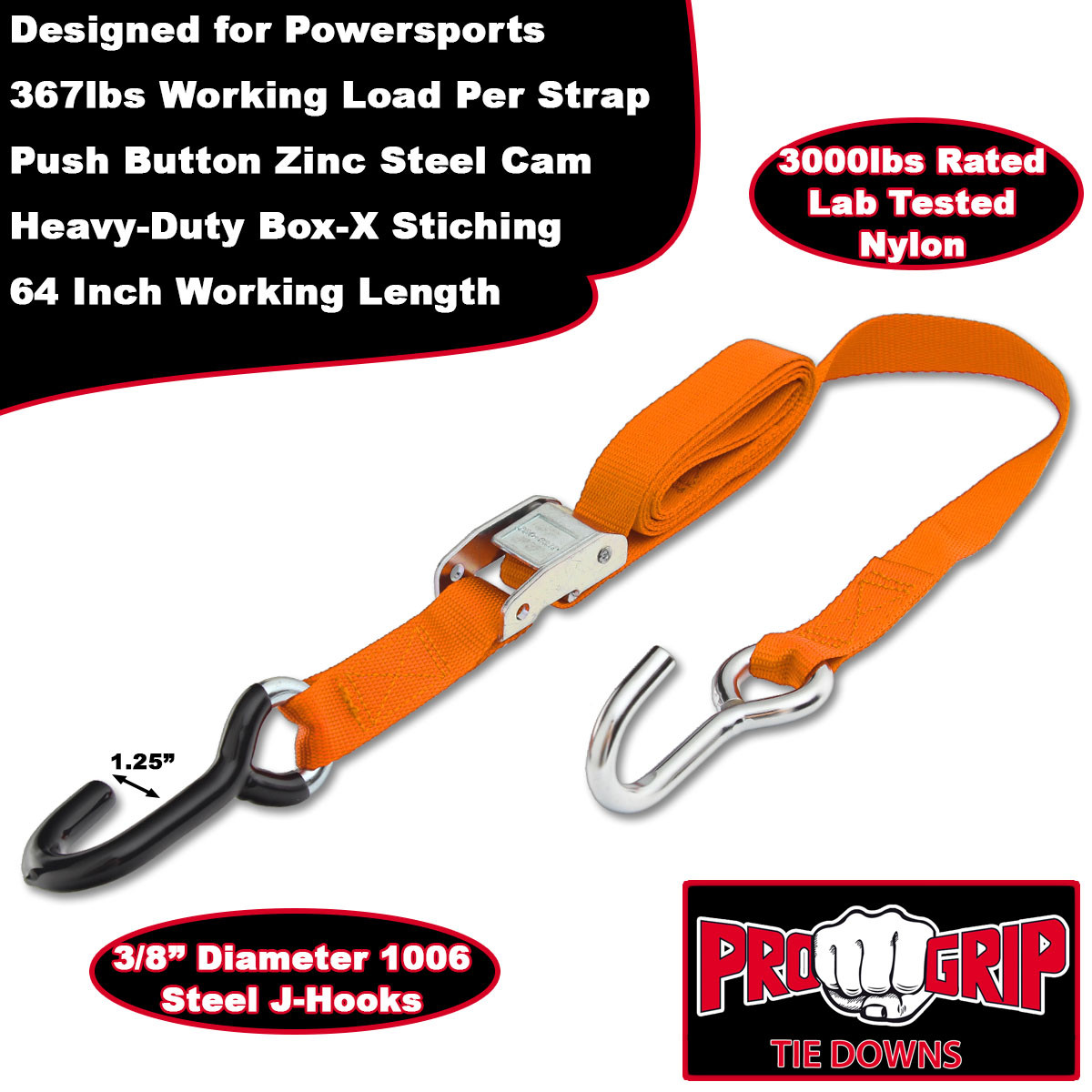 Progrip Powersports Motorcycle Tie Down Straps Lab Tested (4 Pack)