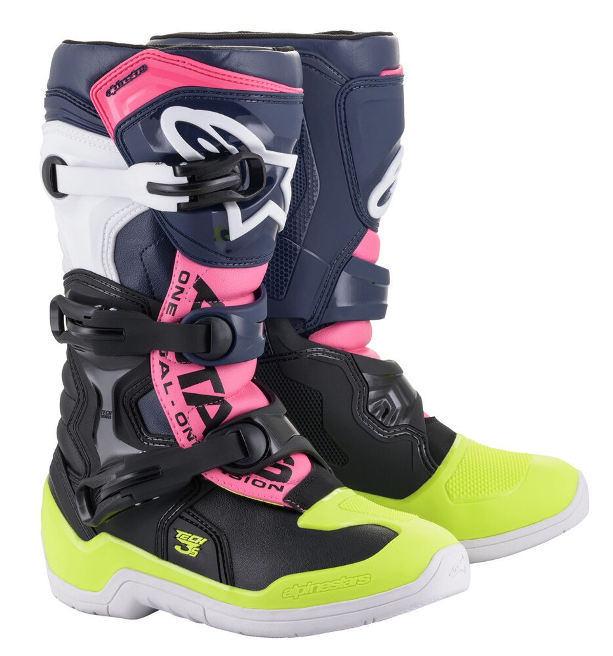 Alpinestars Tech 3S Youth Black Dark Blue Pink Fluo Boots