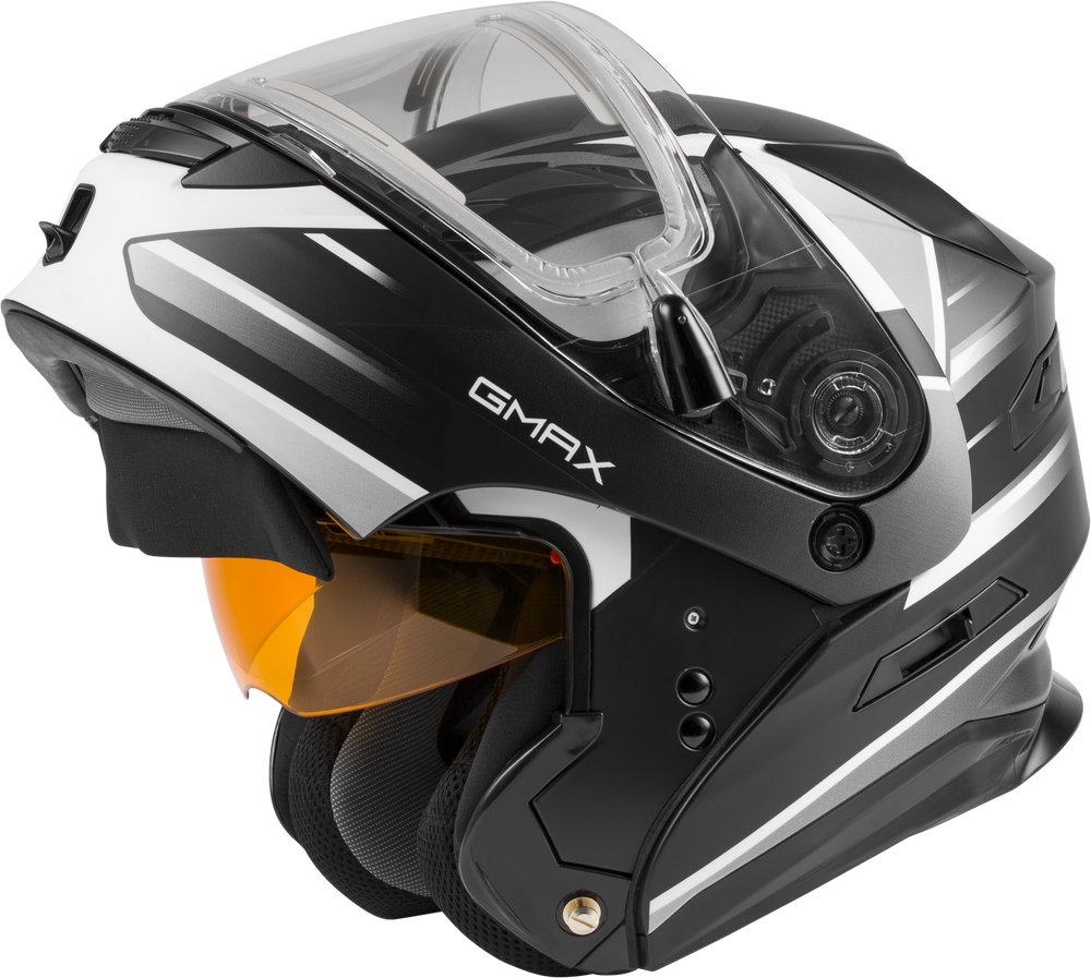 Gmax MD-01S Modular W Elec Shield Descendant Matte Blk White Helmet